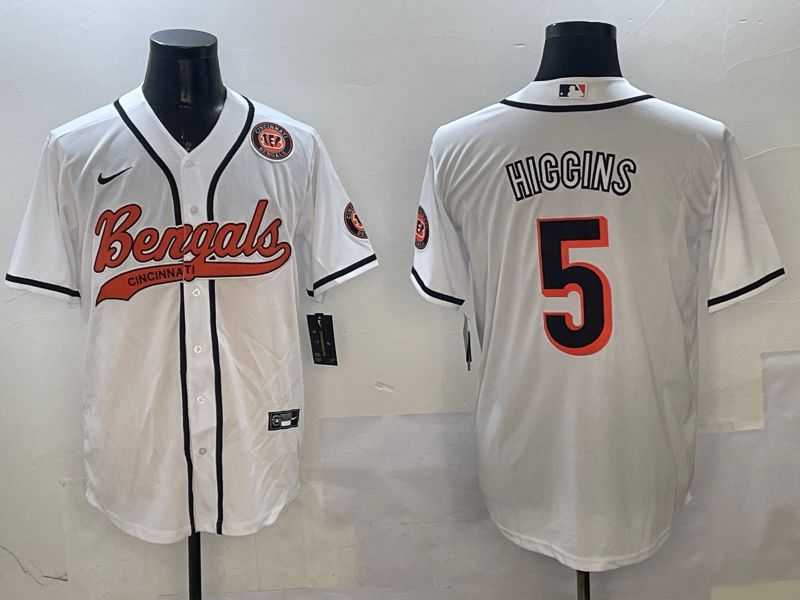 Men Cincinnati Bengals #5 Hiccins White Joint Name 2025 Nike Limited NFL Jersey style 5